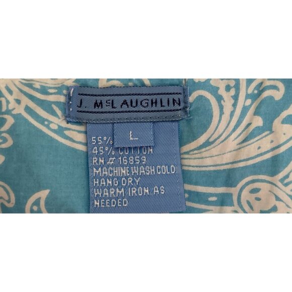 J. McLaughlin Tunic Silk Cotton Blue Paisley Lace Trim V-Neckline Size Large - Picture 7 of 8